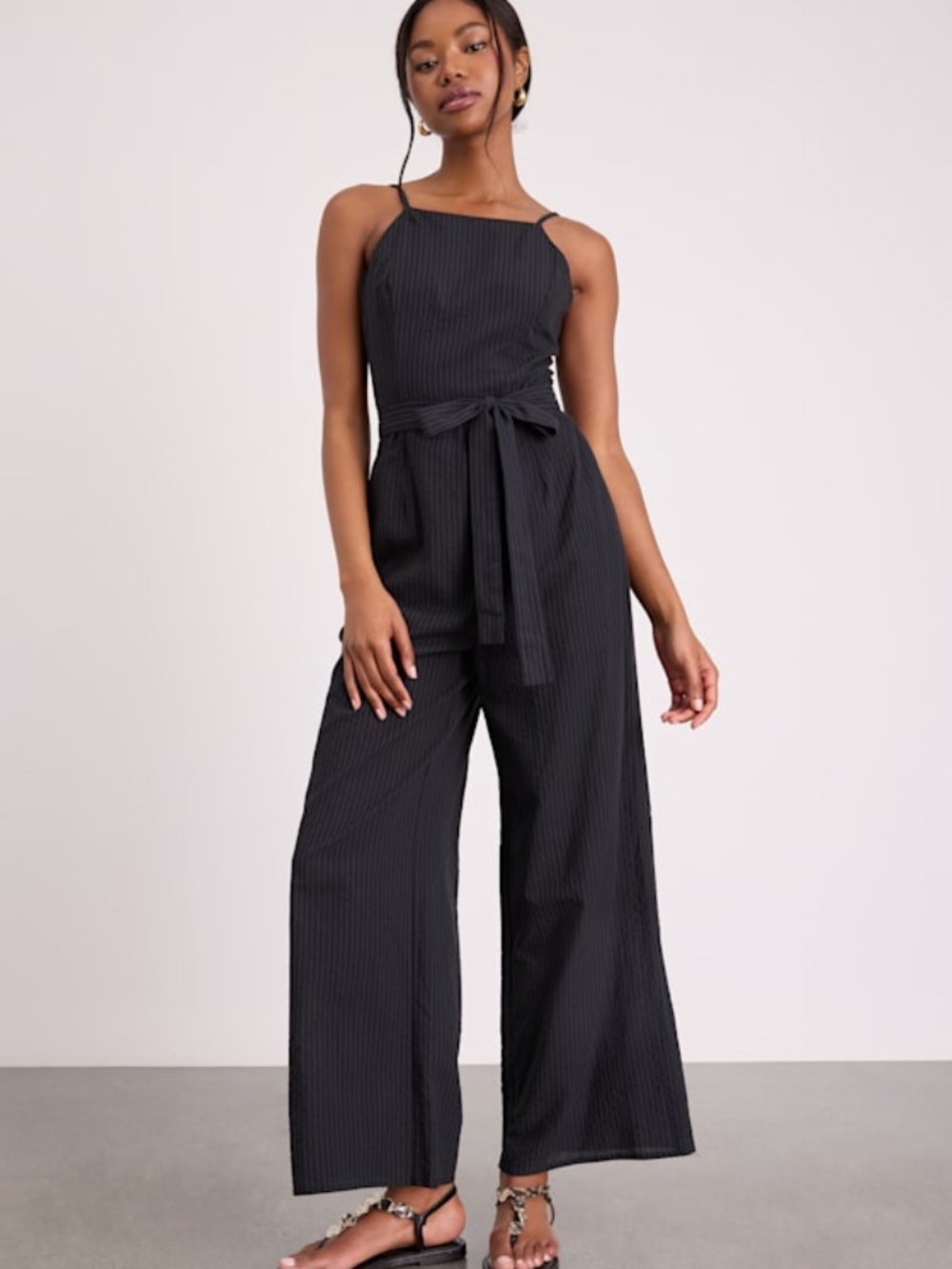 Lulus Messina Black Striped Wide-leg Jumpsuit - Size S